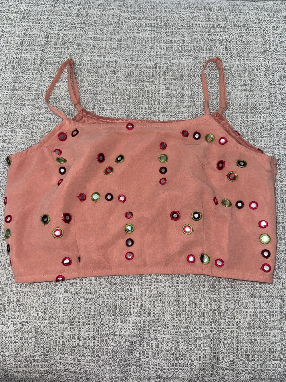 Embellished Coral Pink Crop Cami